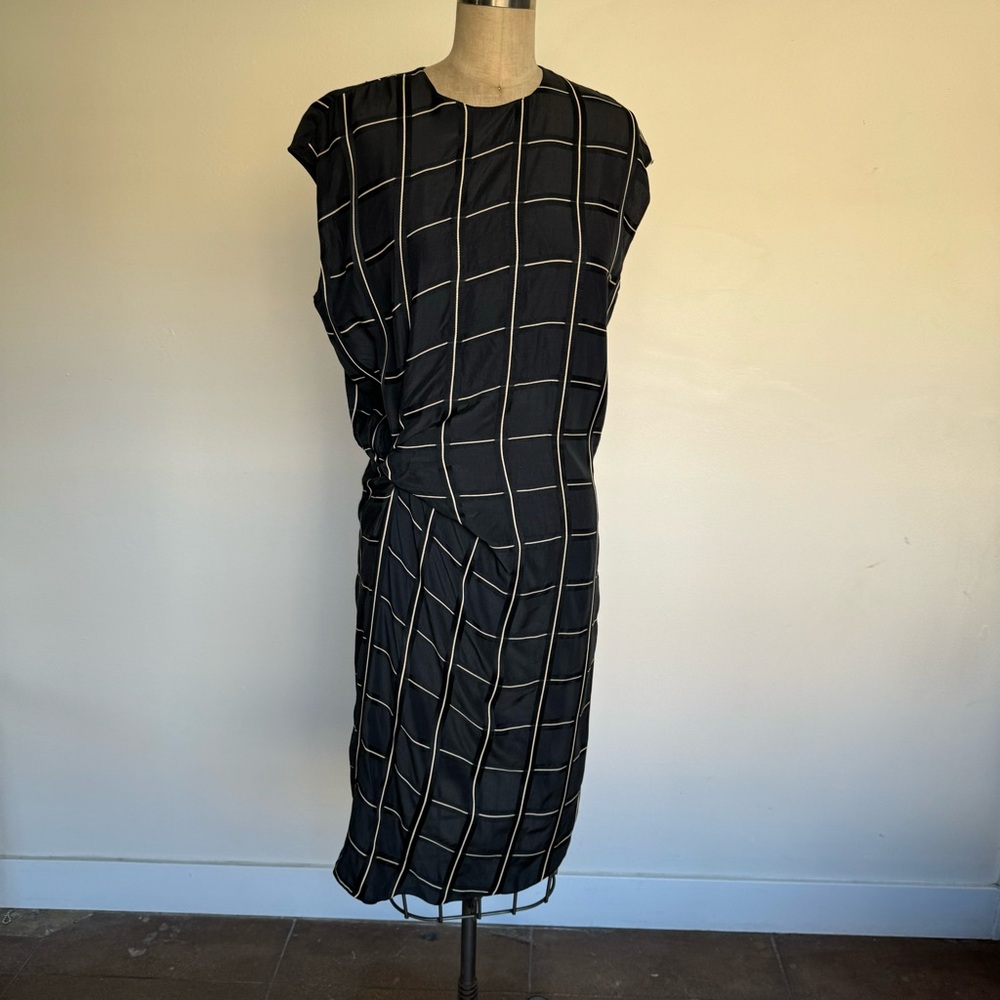 DESIGNER Lanvin Black Checked Knot Detail Dress - Picture 2 of 11